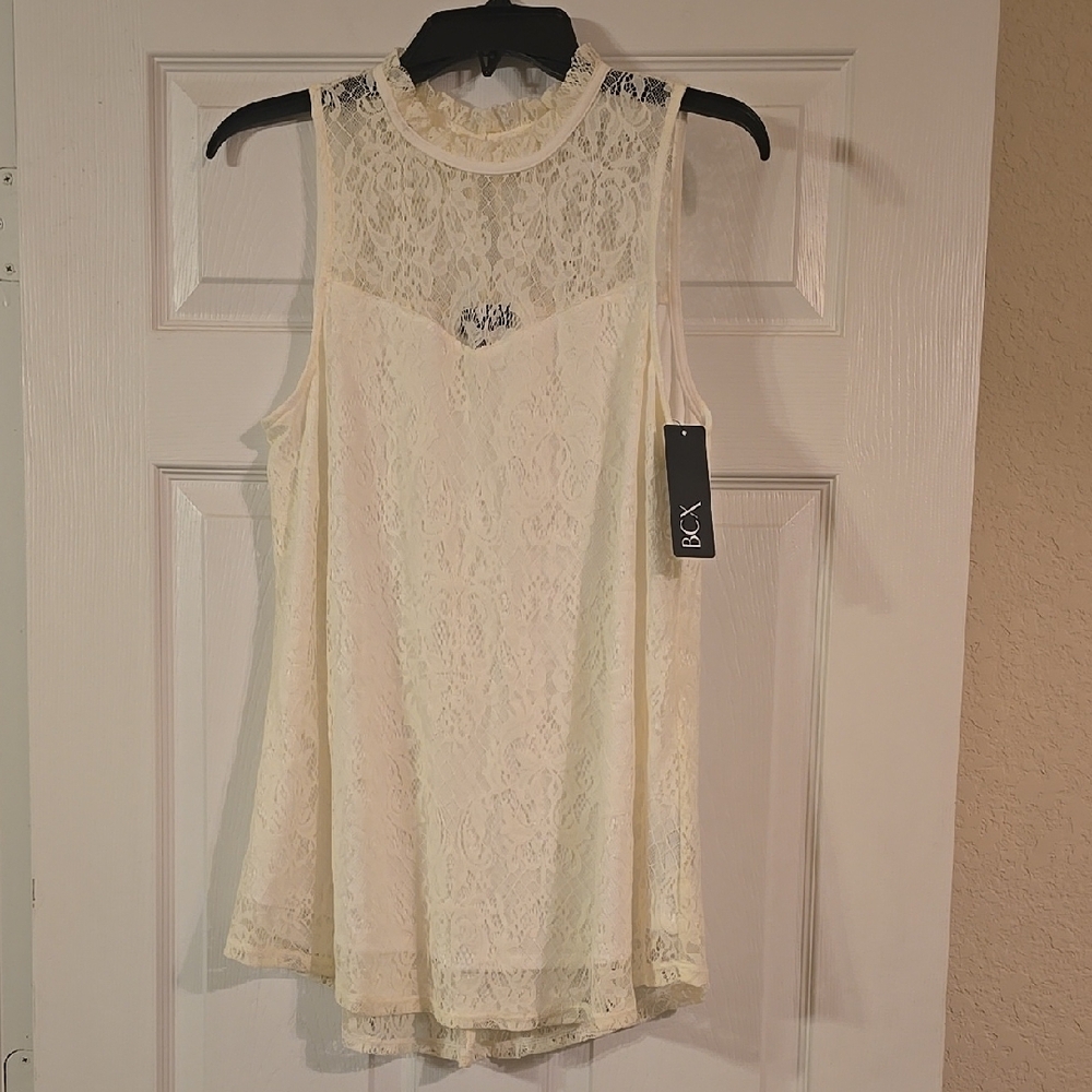 Cream Lace Sleeveless Top